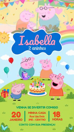 Convite Animado Peppa Pig para Aniversário Editável Online