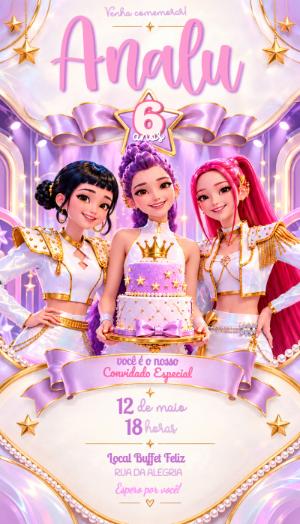 Convite de Aniversário Guerreiras do Kpop para Editar Online