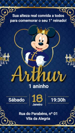 Convite Digital Mickey Realeza: Aniversário Infantil Editável