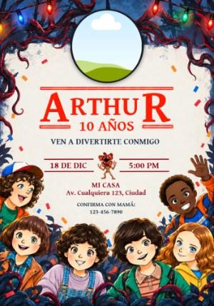 Invitación de Cumpleaños Stranger Things con Foto Editable