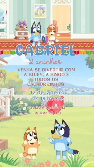 Convite Animado Aniversário Bluey e Bingo para Editar