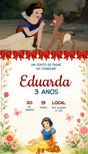 Convite Animado Aniversário Branca de Neve para Editar