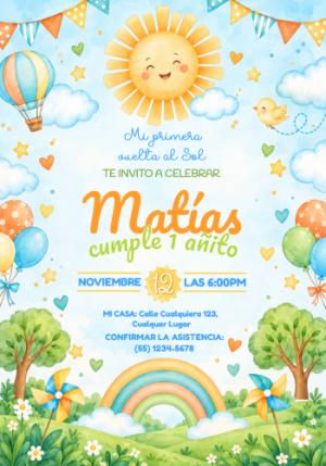 Invitación Primer Añito Mi Primera Vuelta al Sol Editable