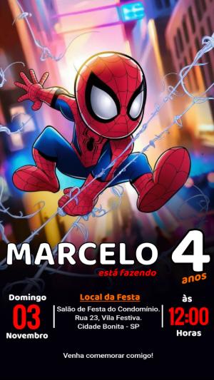 Convite de Aniversário Homem-Aranha Editável Online