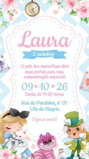 Convite de Aniversário Alice no País das Maravilhas Editável