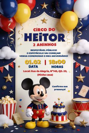 Convite de Aniversário Circo do Mickey para Editar