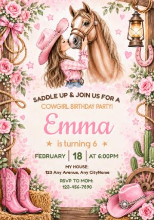 Editable Cowgirl Birthday Party Invitation Template