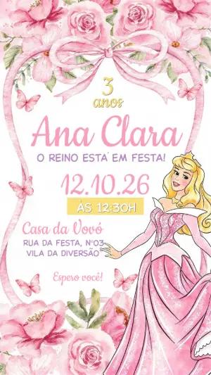 Convite de Aniversário Princesa Aurora: Modelo Digital Editável