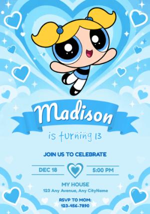 Bubbles Powerpuff Girls Editable Birthday Invitation