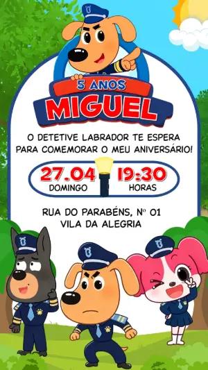 Convite de Aniversário Detetive Labrador Equipe para Editar