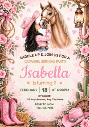 Pink Cowgirl Birthday Invitation | Editable Template