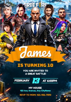 Editable Free Fire Birthday Invitation Template