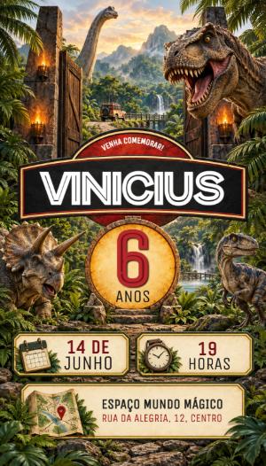 Convite de Aniversário Jurassic World Dinossauros Editável