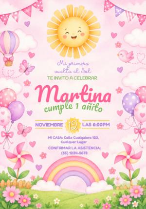 Invitación Primer Añito Mi Primera Vuelta al Sol Editable