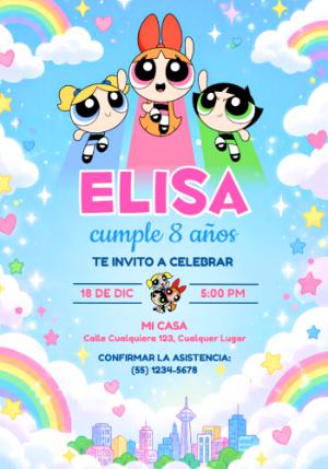 Invitación de Cumpleaños Las Chicas Superpoderosas Editable