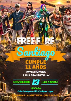Invitación de Cumpleaños Free Fire | Plantilla Digital Editable
