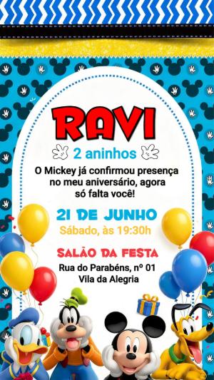 Convite de aniversário do Mickey e sua turma para editar online