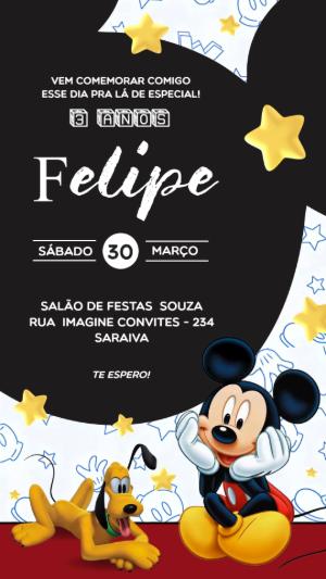 Vídeo Convite Animado Mickey e Pluto para Editar Online