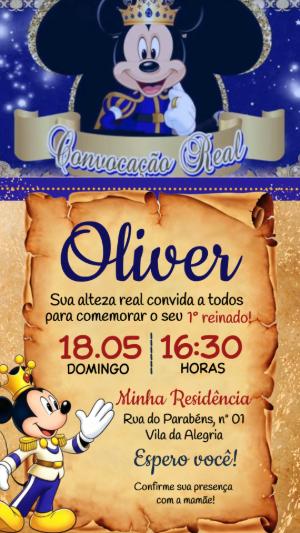Convite Animado de Aniversário Mickey Realeza para Editar