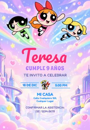 Invitación de Cumpleaños Las Chicas Superpoderosas Editable