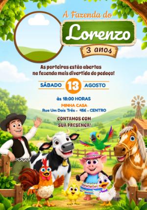 Convite de Aniversário A Fazenda do Zenon com Foto Editável