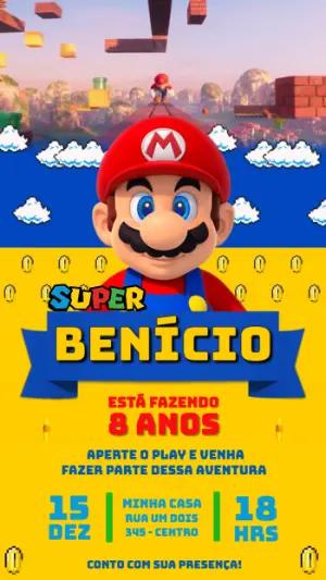 Convite Animado de Aniversário Super Mario para Editar