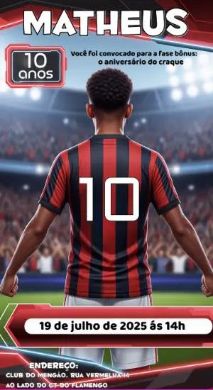 Convite de Aniversário Futebol Jogador Camisa 10 para Editar
