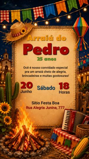 Convite de Aniversário Festa Junina Rústico para Editar