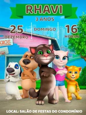 Convite Aniversário Talking Tom e Amigos para Editar Online