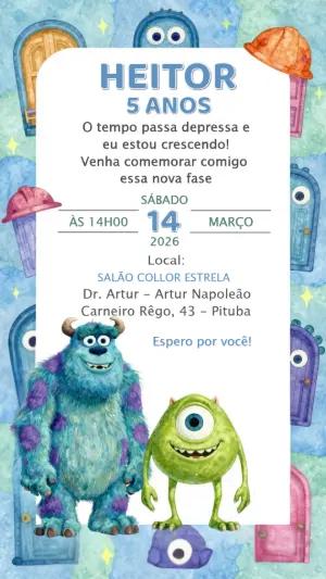 Convite de Aniversário Monstros S.A. para Editar Online