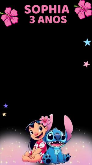 Modelo de Story Aniversário Lilo & Stitch Rosa Editável