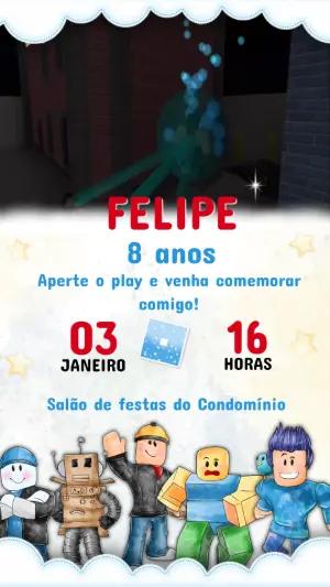 Convite Animado Roblox Ilustrado para Editar