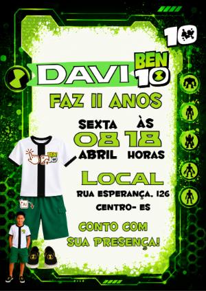 Convite Ben 10: Vire o Herói da Festa! Modelo com Foto IA