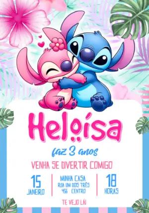 Convite de Aniversário Stitch e Angel Tropical para Editar
