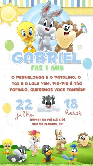 Convite de Aniversário Baby Looney Tunes para Editar Online