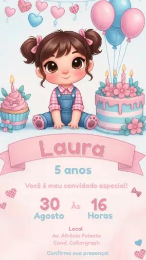 Convite de Aniversário Infantil Menina Fofa Editável