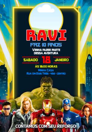 Convite de Aniversário Vingadores com Foto para Editar Online