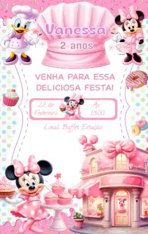 Convite Aniversário Confeitaria da Minnie para Editar Online