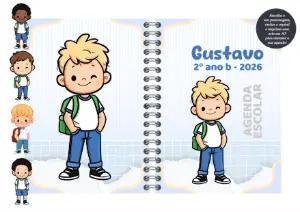 Capa de Agenda Escolar Menino com Personagens para Editar