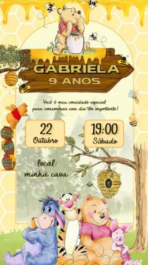 Convite de Aniversário Ursinho Pooh Fofo para Editar