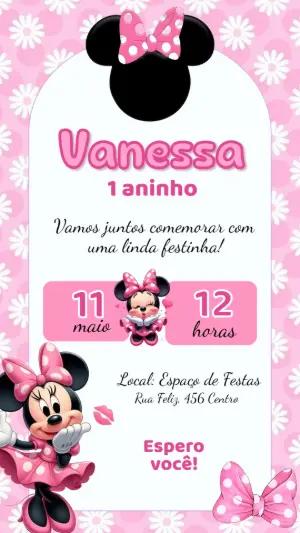 Convite de Aniversário Minnie Mouse Rosa para Editar Online