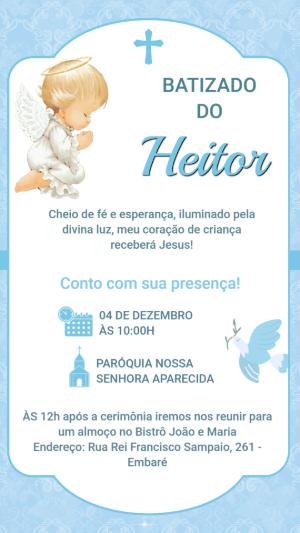Convite de Batizado Anjo Azul Delicado para Editar e Enviar