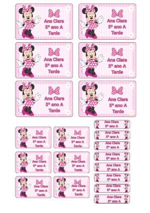 Etiquetas Escolares Minnie Rosa para Editar e Imprimir