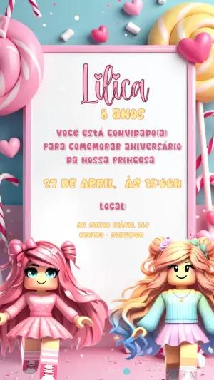Convite de Aniversário Roblox Menina para Editar Online