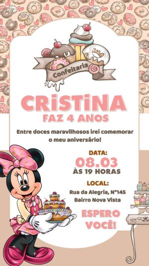 Convite Digital Minnie Confeitaria Tema Doces Editável
