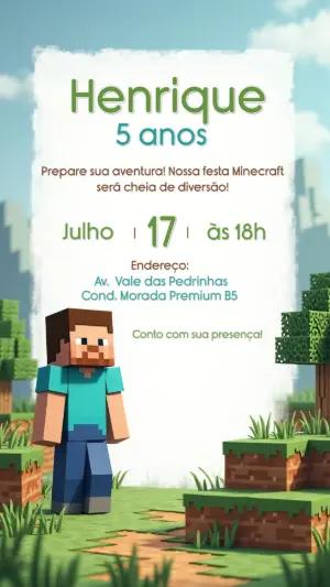 Convite de Aniversário Minecraft com Personagens para Editar Online