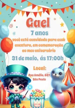 Convite de Aniversário Circo Mágico para Editar Online