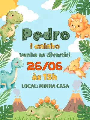 Convite de Aniversário Dinossauro Baby Fofo para Editar