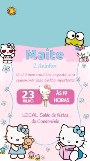 Convite Animado Aniversário Hello Kitty para Editar Online