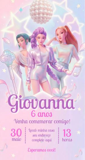 Convite de Aniversário Guerreiras do Kpop Editável